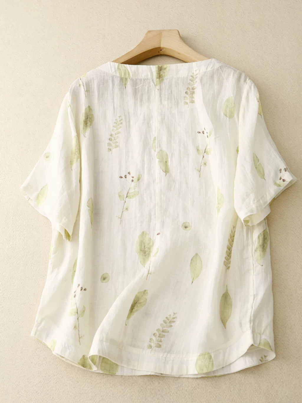 Botanical Print Cotton Linen Half Sleeve Shirt