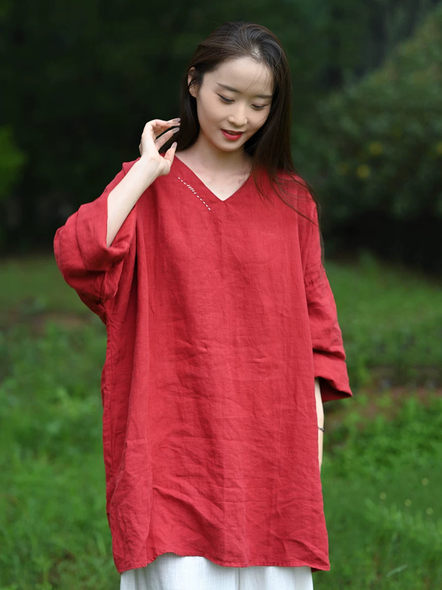 Relaxed Linen-Cotton Tunic with Frog Buttons