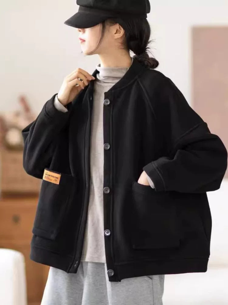 Oversized Brushed-Lined Knit Jacket, Hip-Length