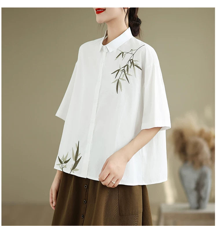 Embroidered Half Sleeve Shirt with Standard Collar
