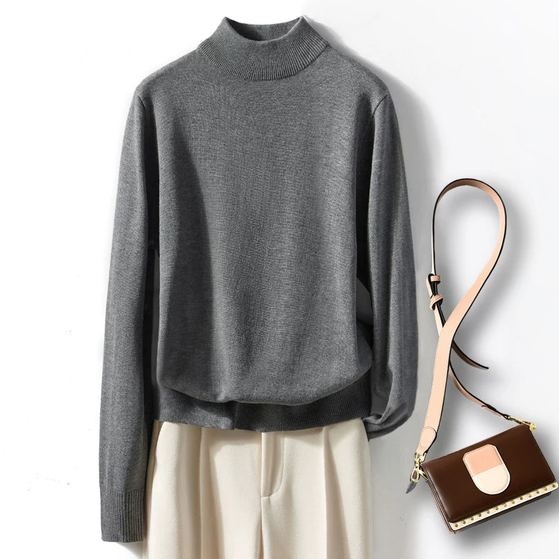 Relaxed Mock Neck Knit Top in Soft Viscose-Spandex