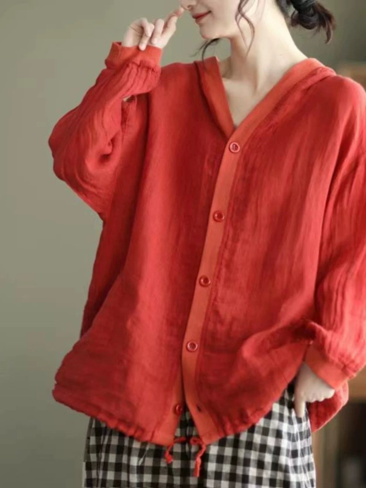 清仓捡漏一线复古连帽亚麻长袖外套女秋季宽松大码防晒衣开衫上衣