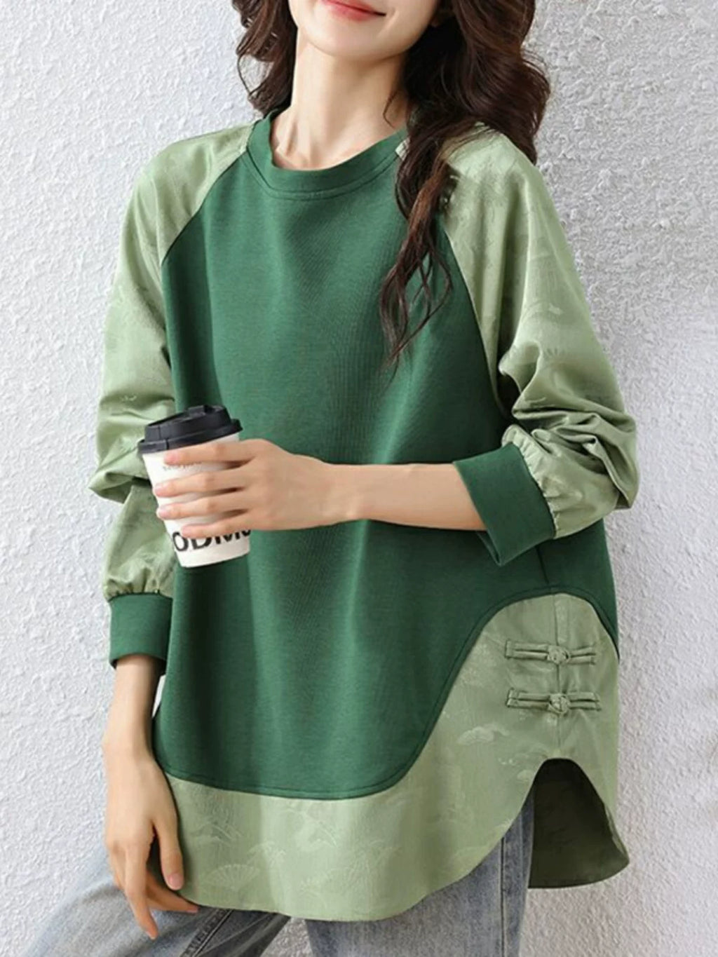 Contrast Raglan Woven Top with Knot Detail