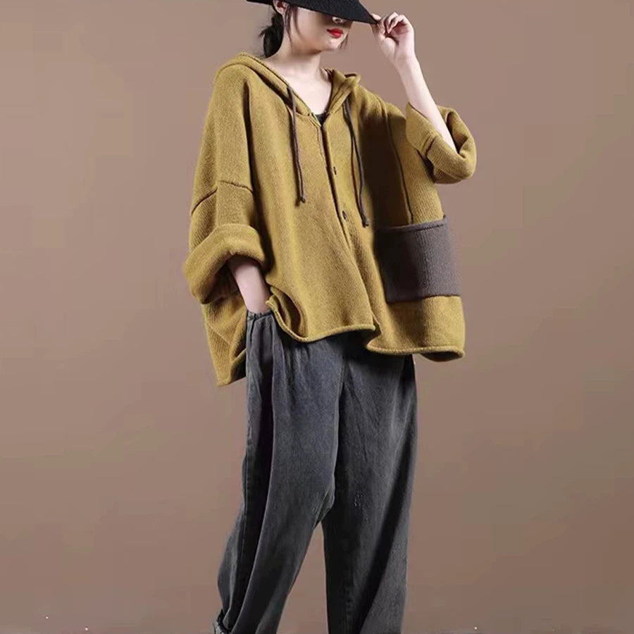 Relaxed Knit Cardigan with Color-Block Panels