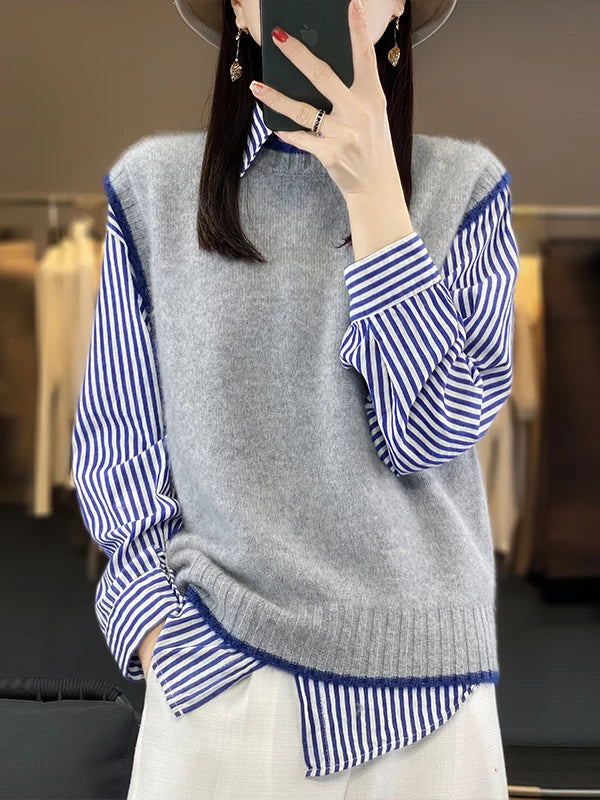 Relaxed Knit Vest with Contrast Trim
