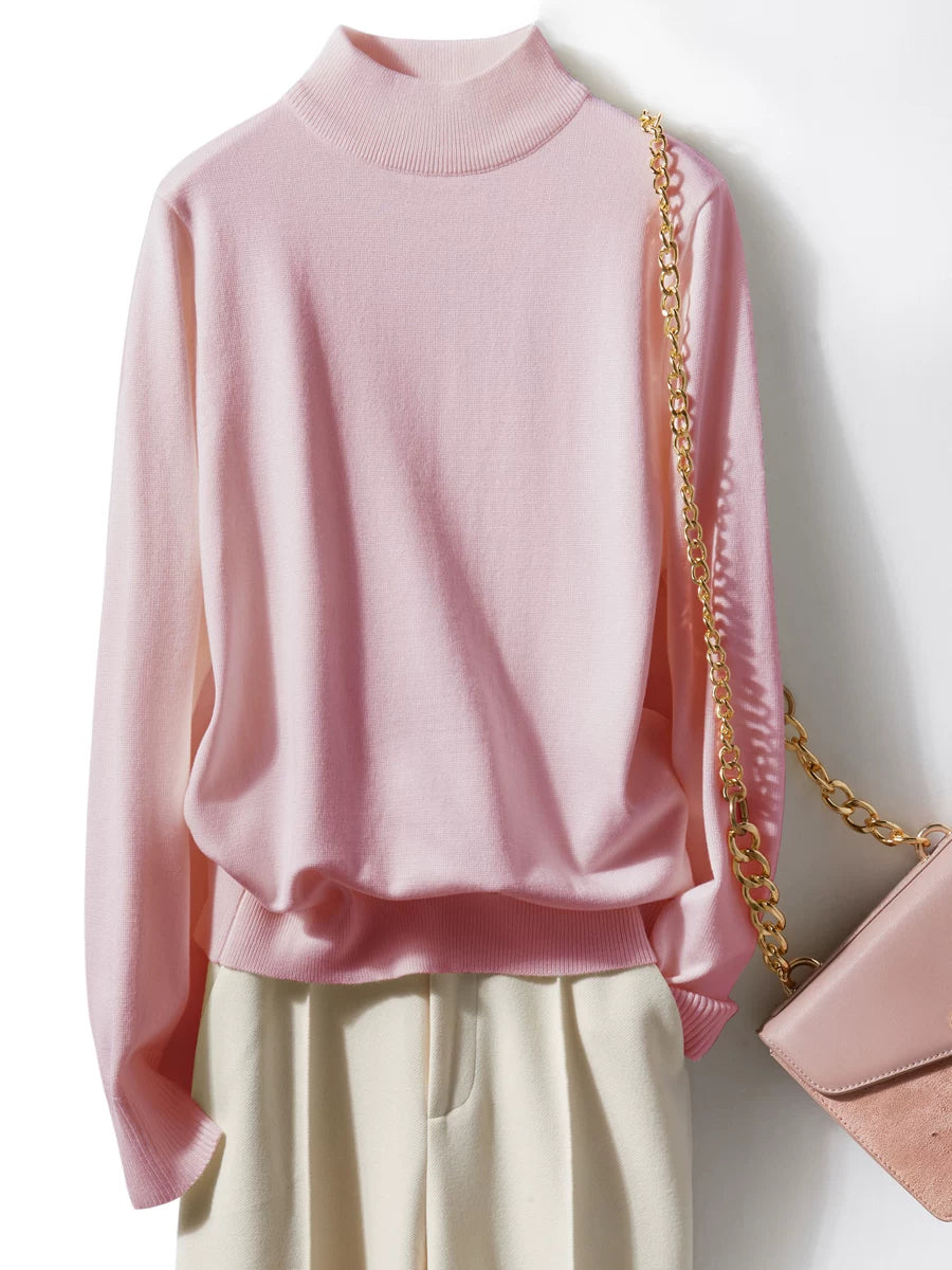 Relaxed Mock Neck Knit Top in Soft Viscose-Spandex