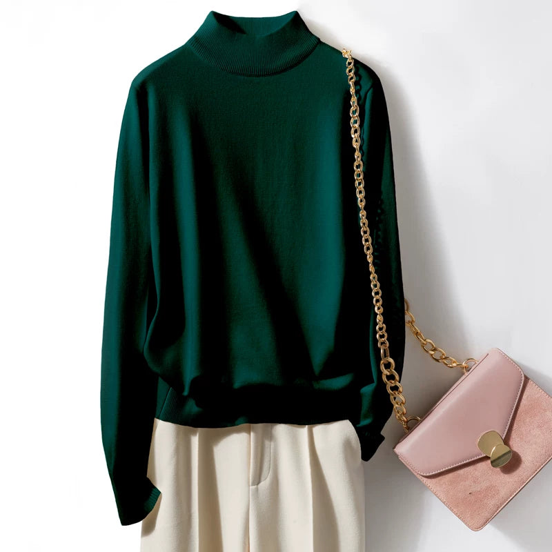 Relaxed Mock Neck Knit Top in Soft Viscose-Spandex