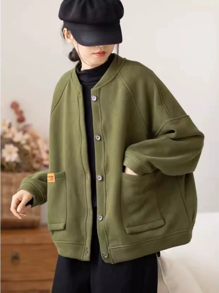 Oversized Brushed-Lined Knit Jacket, Hip-Length