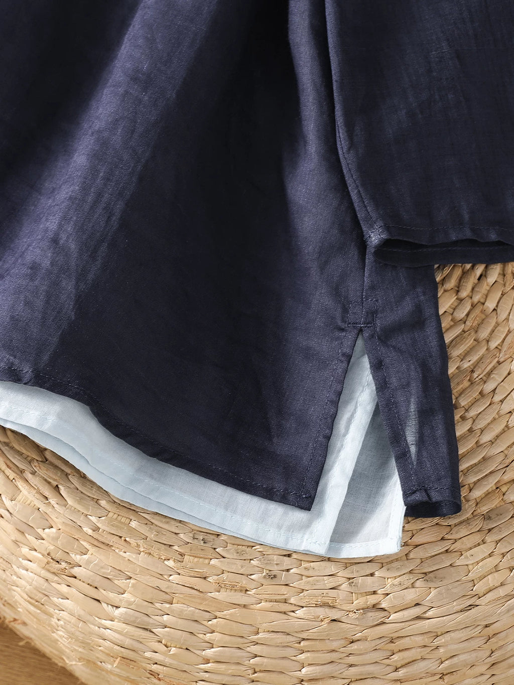 Cotton Linen Three Quarter Sleeve Shirt with Contrast Trim