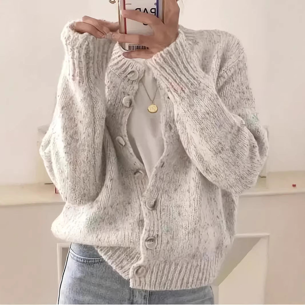 Speckled Yarn Cardigan with Front Buttons