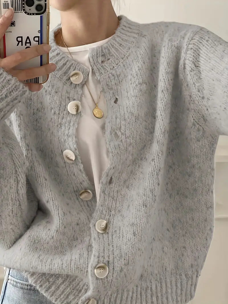 Speckled Yarn Cardigan with Front Buttons