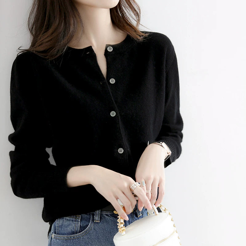 Soft Knit Cardigan with Front Buttons & Ribbed Trim