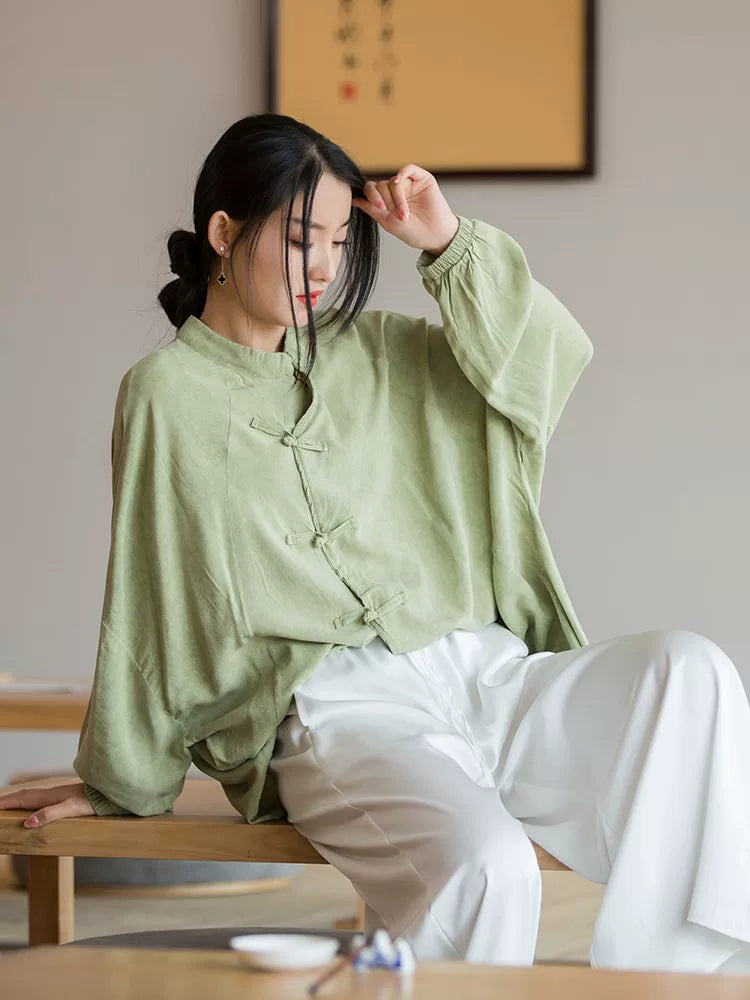 Relaxed Linen-Look Top with Knot Buttons