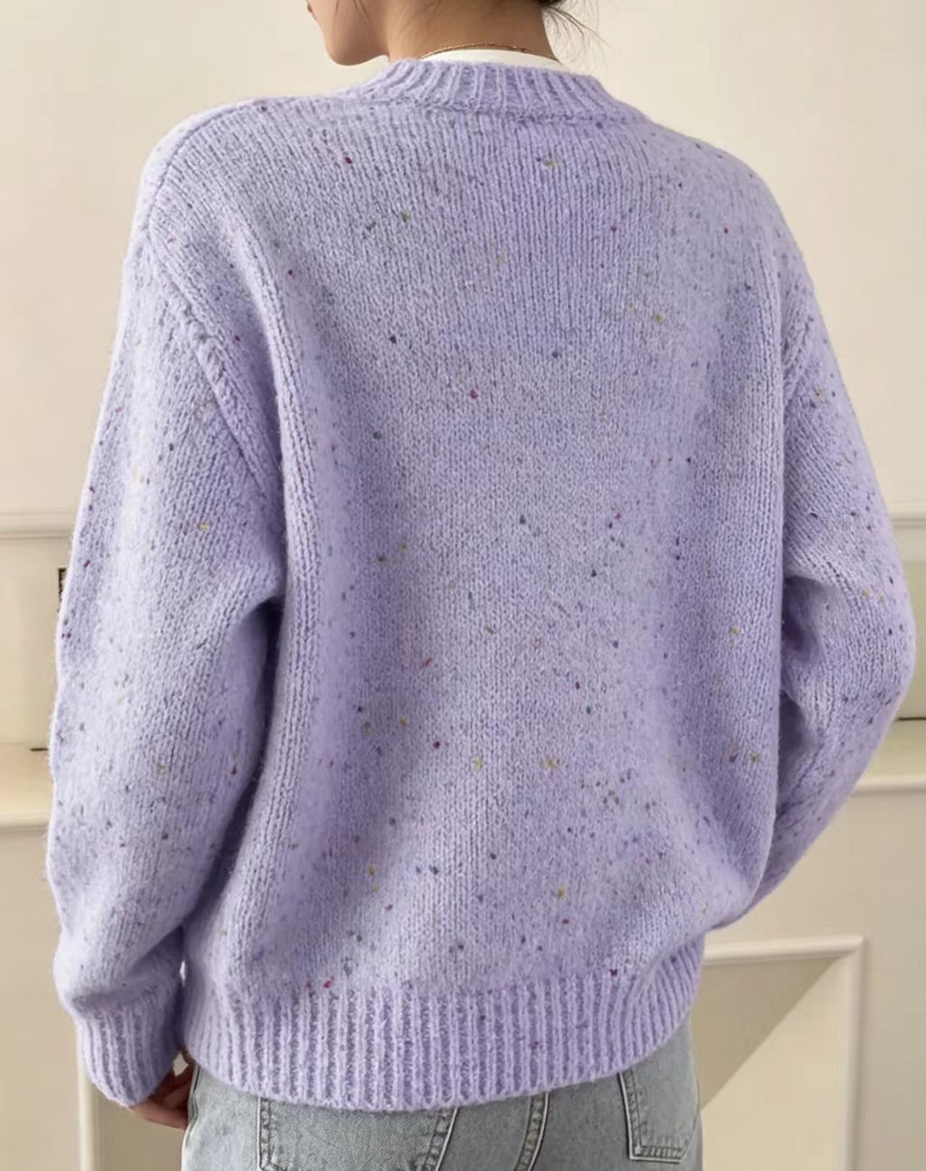 Speckled Yarn Cardigan with Front Buttons