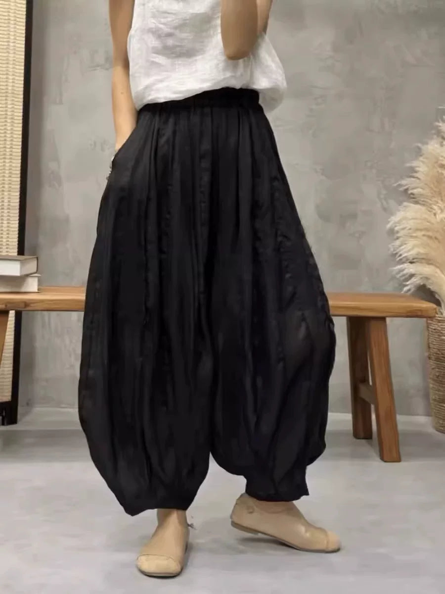Balloon-Leg Pants in Linen-Look Textured Fabric
