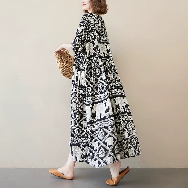 Floral Cotton Blend Midi Dress - Plus Size