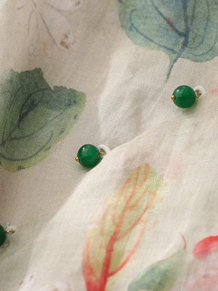 Floral Print Cotton Linen Three Quarter Sleeve Shirt