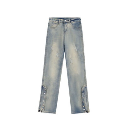 High Street Side Zipper Washed Boyfriend Jeans