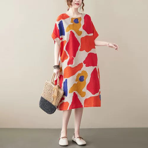 Relaxed Cotton-Linen Midi Dress for Summer