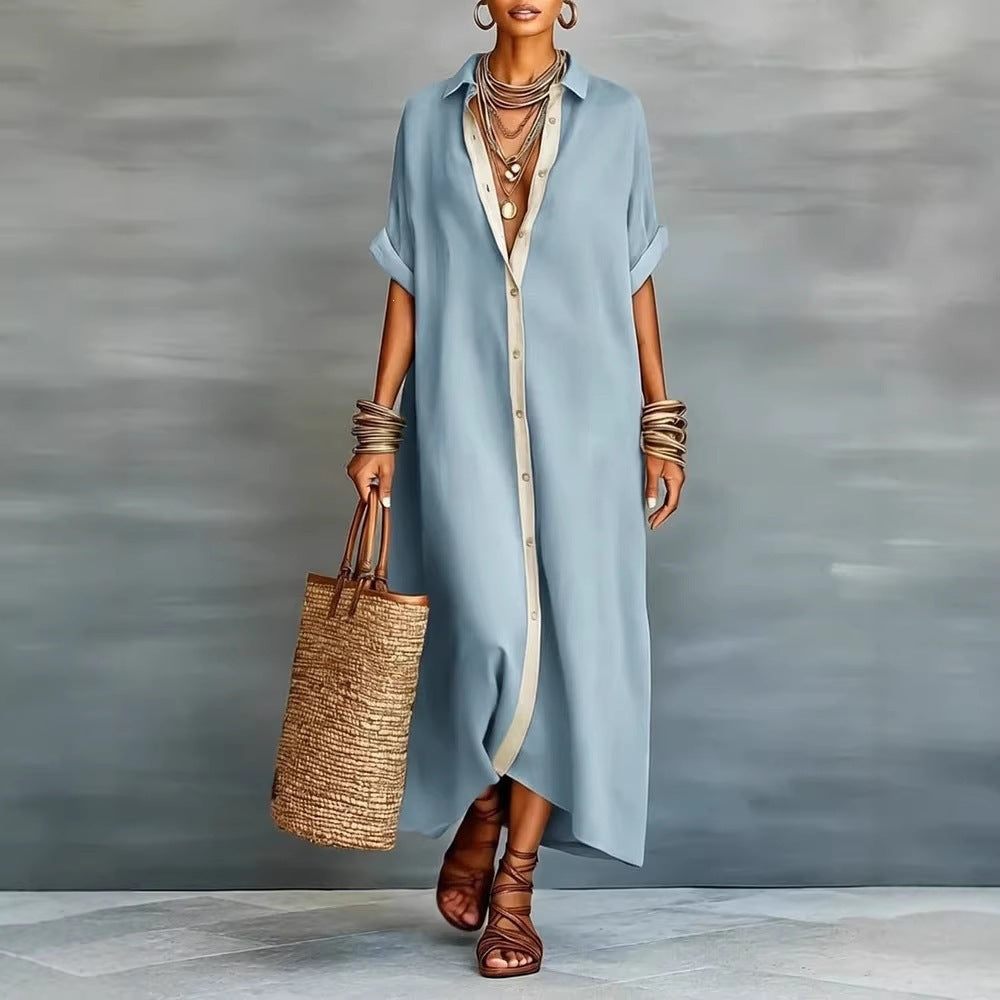 Linen-Look Textured Tunic with Contrast Placket