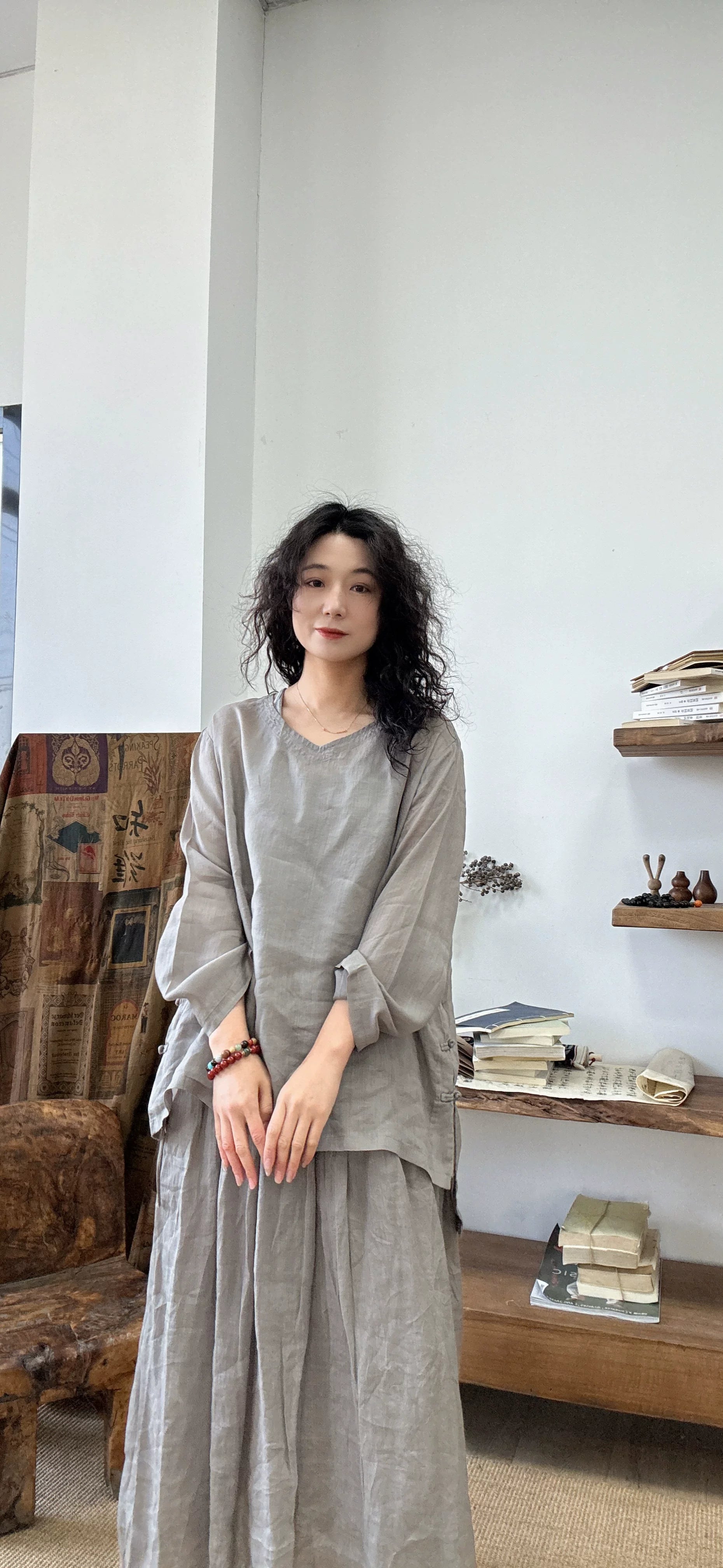 Ramie Relaxed Long-Sleeve Top in Soft Hues