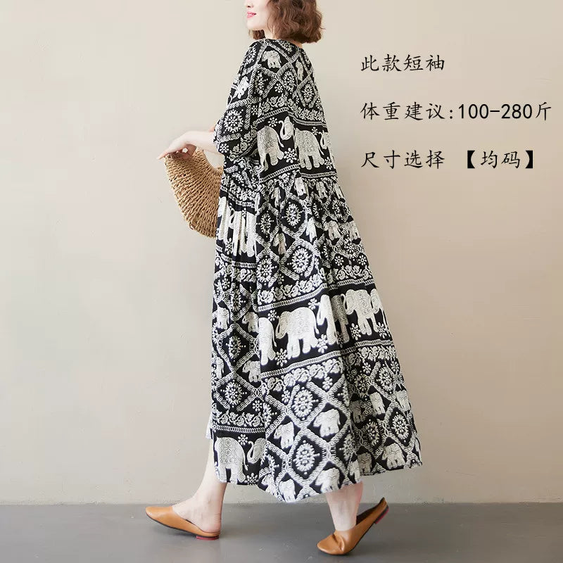 Floral Cotton Blend Midi Dress - Plus Size