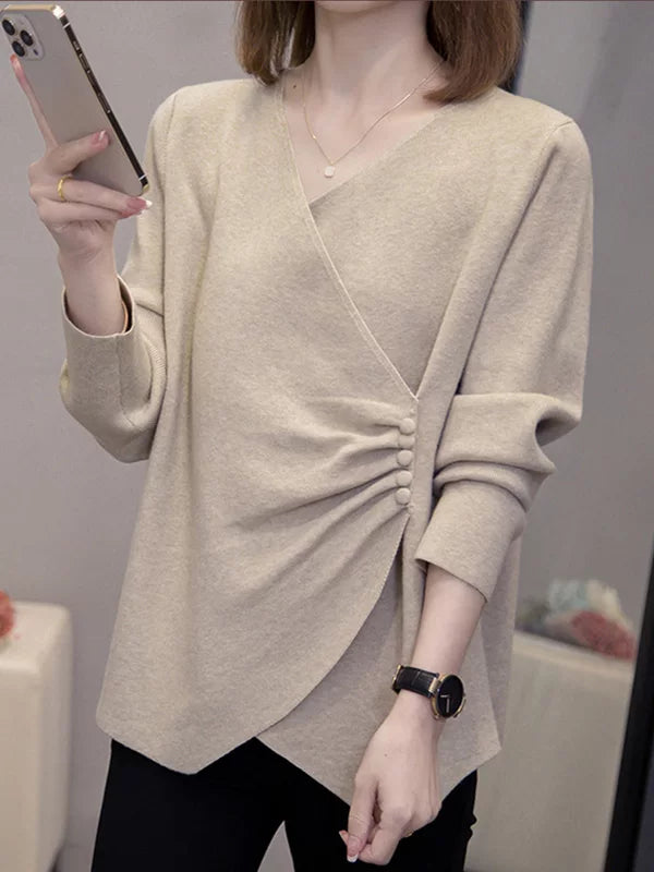 V-Neck Knit Top with Twisted Knot Detail
