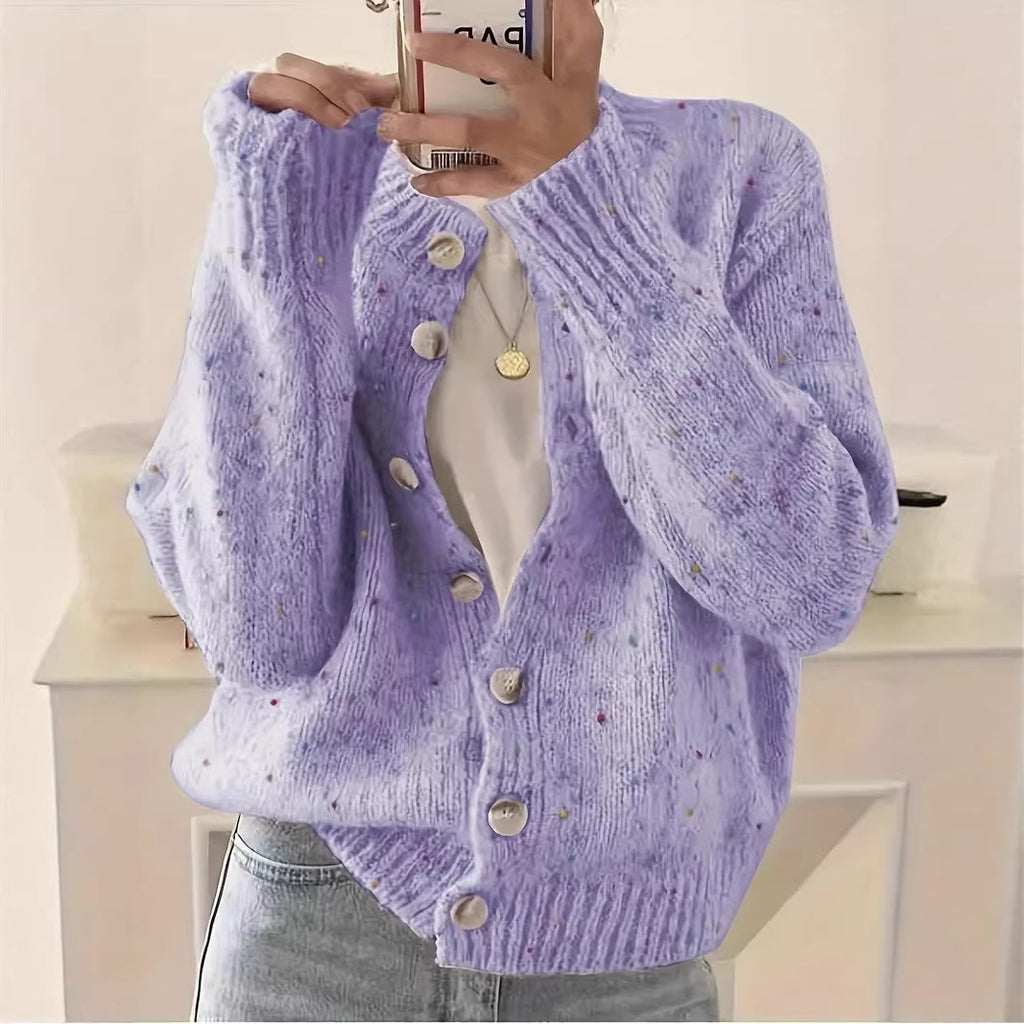 Speckled Yarn Cardigan with Front Buttons