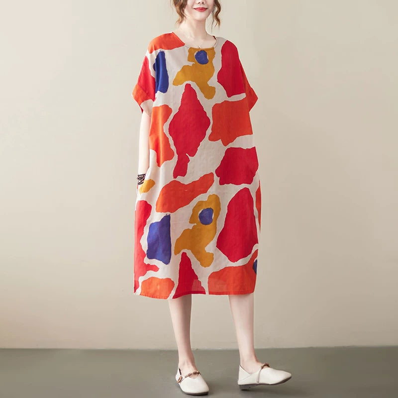 Relaxed Cotton-Linen Midi Dress for Summer