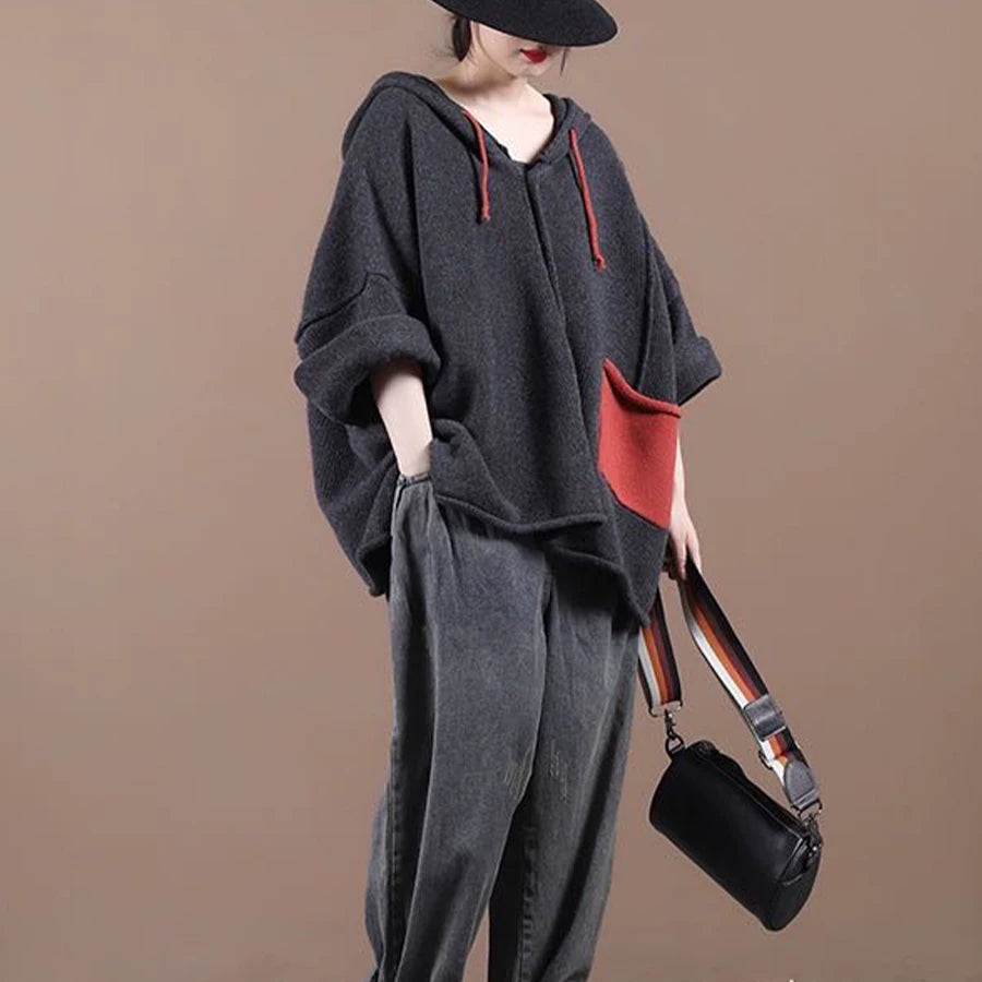 Relaxed Knit Cardigan with Color-Block Panels