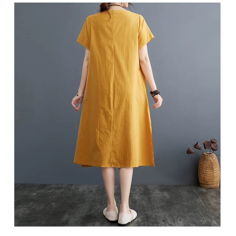 Embroidered Phoenix Short Sleeve Midi Dress