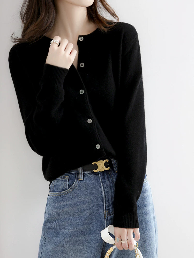 Soft Knit Cardigan with Front Buttons & Ribbed Trim