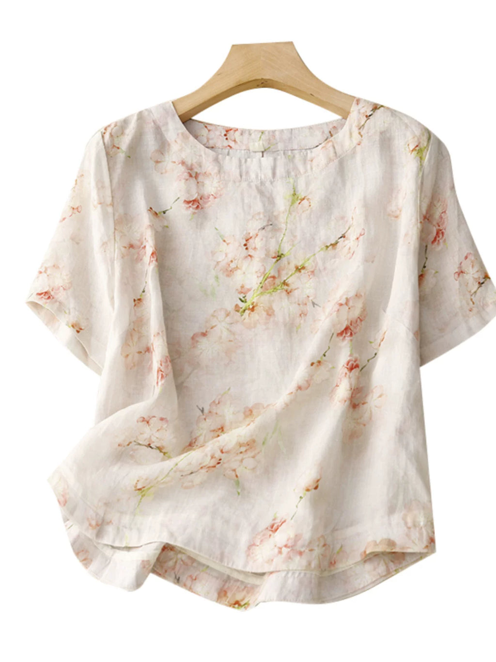 Botanical Print Cotton Linen Half Sleeve Shirt