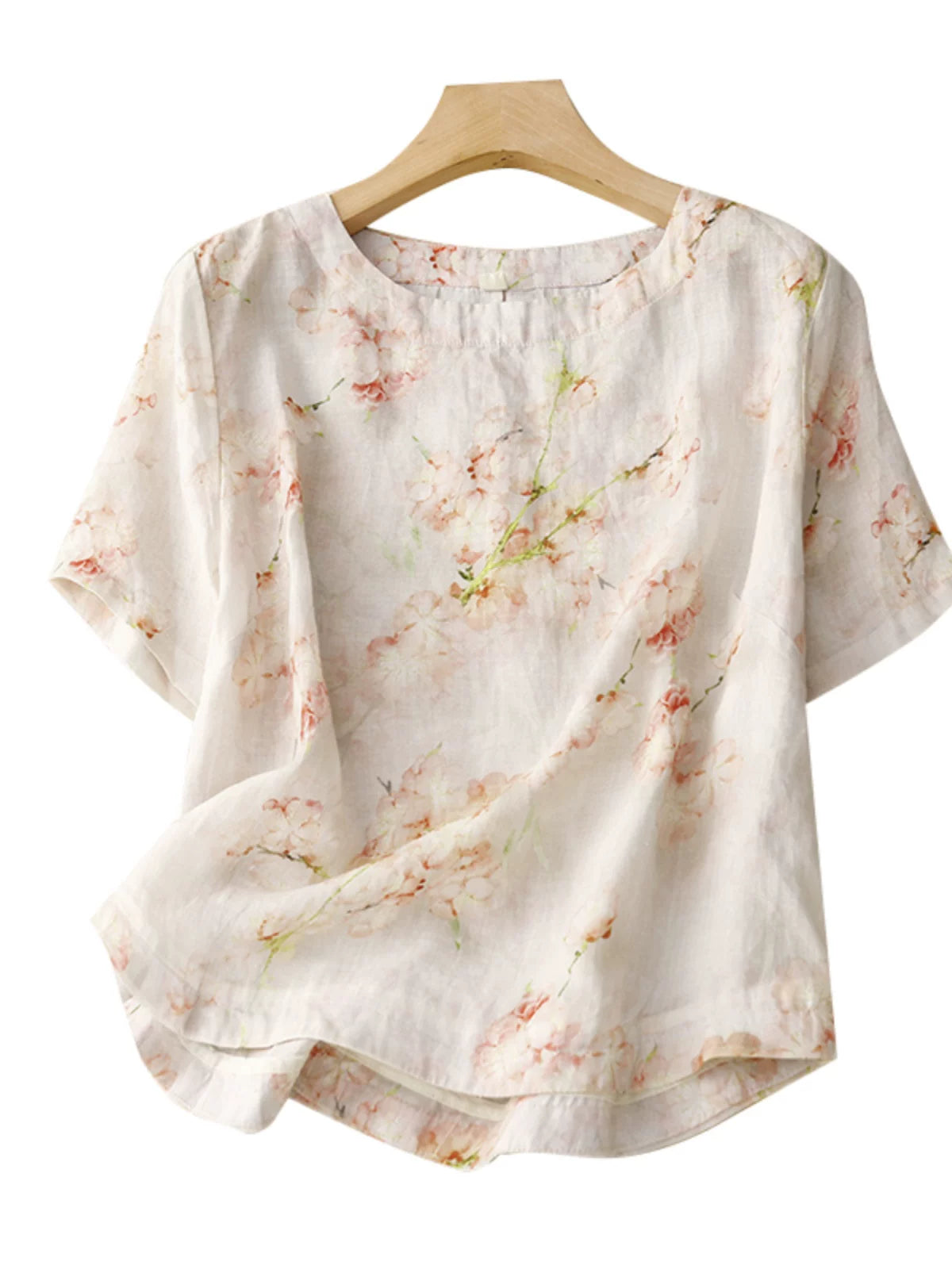 Botanical Print Cotton Linen Half Sleeve Shirt