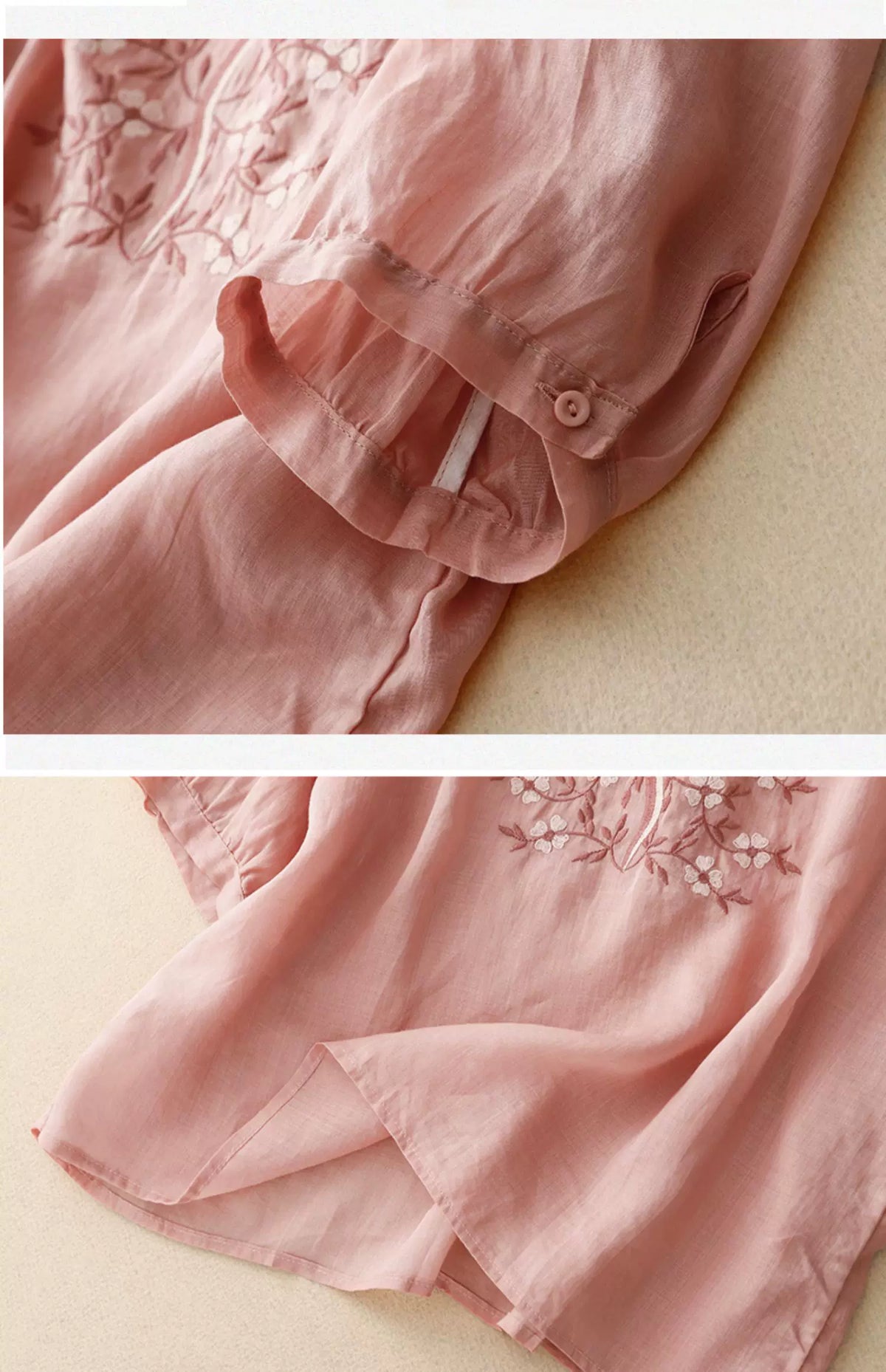 Embroidered Three Quarter Sleeve V-Neck Shirt