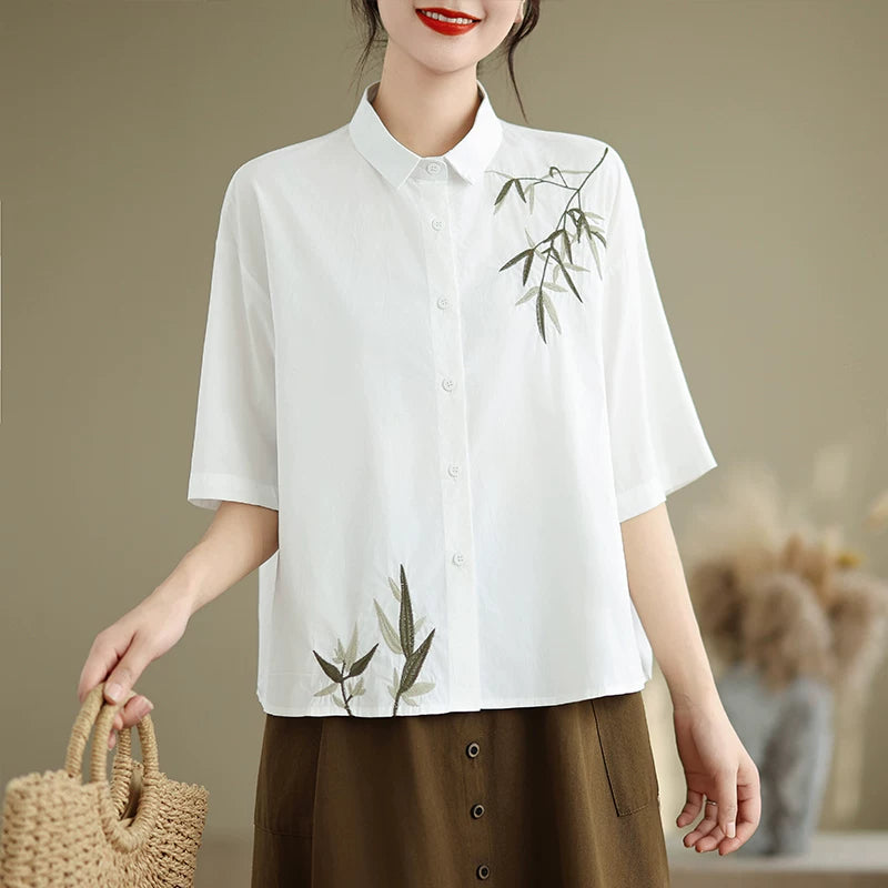 Embroidered Half Sleeve Shirt with Standard Collar