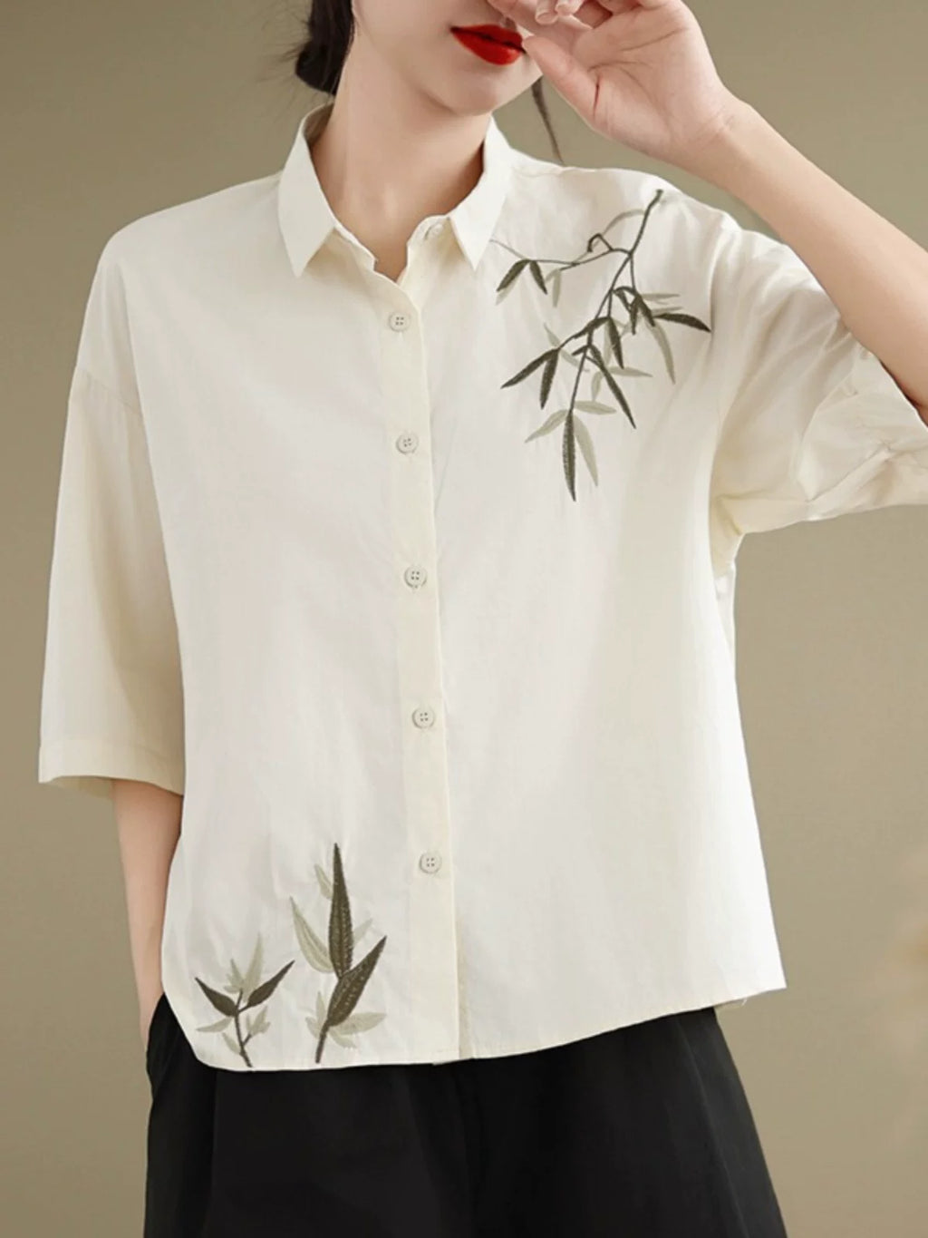 Embroidered Half Sleeve Shirt with Standard Collar