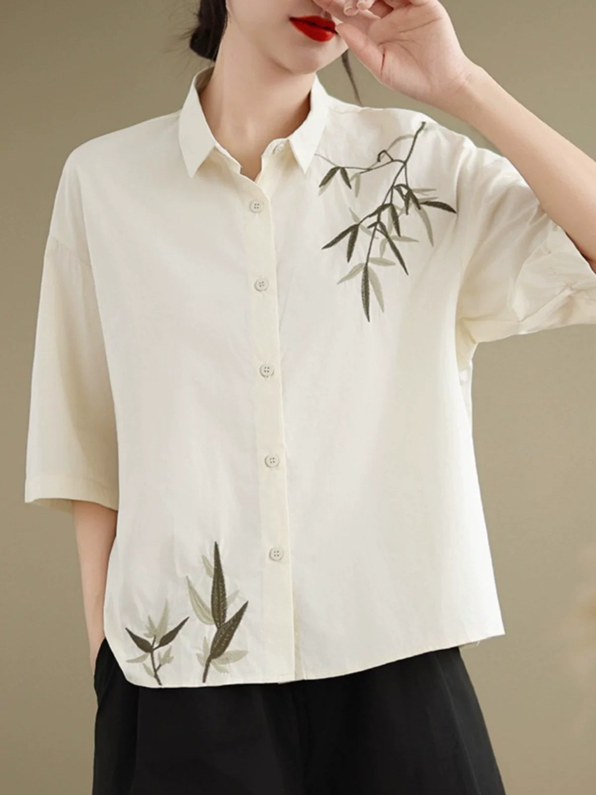 Embroidered Half Sleeve Shirt with Standard Collar
