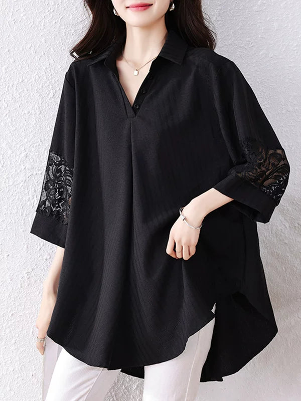 Black Tunic Top with Lace Cuff Trim