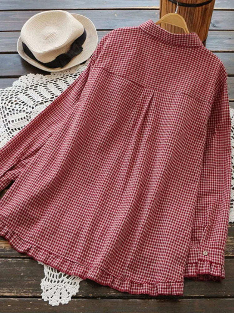 Plaid V-Neck Long Sleeve Shirt