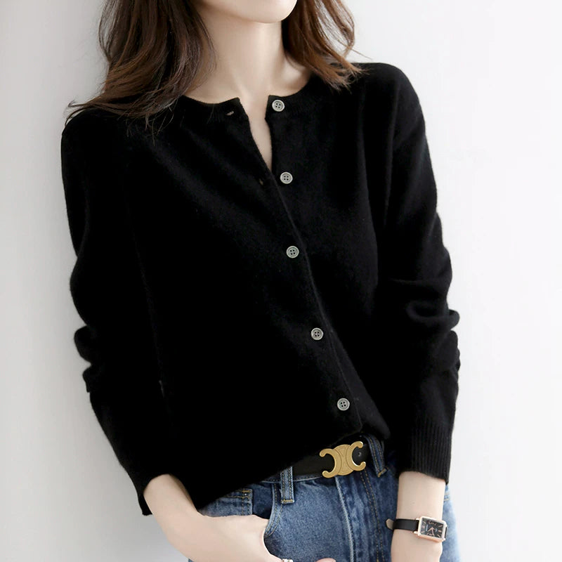 Soft Knit Cardigan with Front Buttons & Ribbed Trim