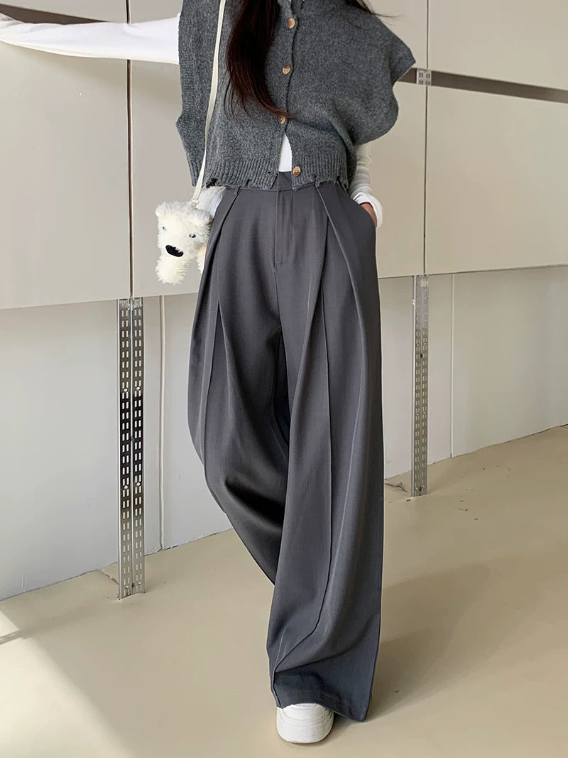 High-Waisted Wide-Leg Pants with Structured Pleats