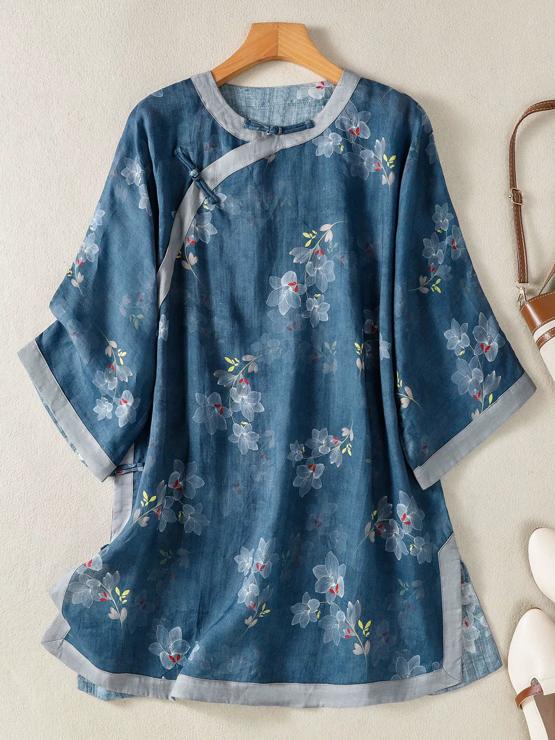 Cotton-Linen Tunic with Chinese-Style Stand Collar