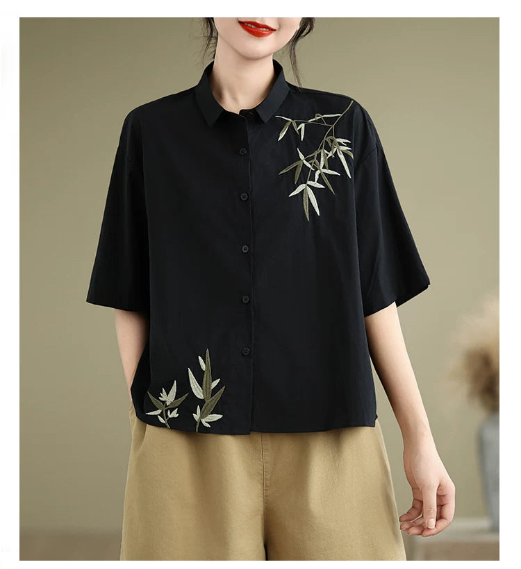 Embroidered Half Sleeve Shirt with Standard Collar