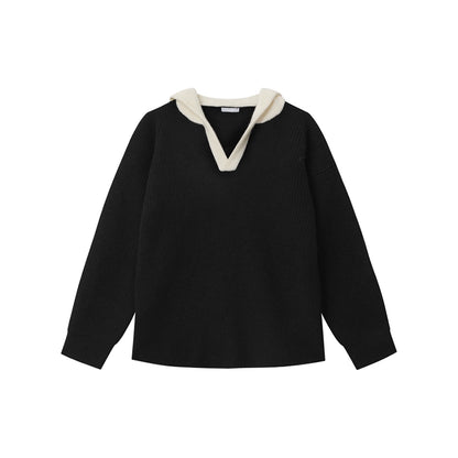 Vielseitiger Retro-Kapuzenpullover mit V-Ausschnitt, Farbblock-Design und Rippstrickbündchen