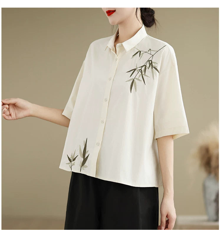 Embroidered Half Sleeve Shirt with Standard Collar