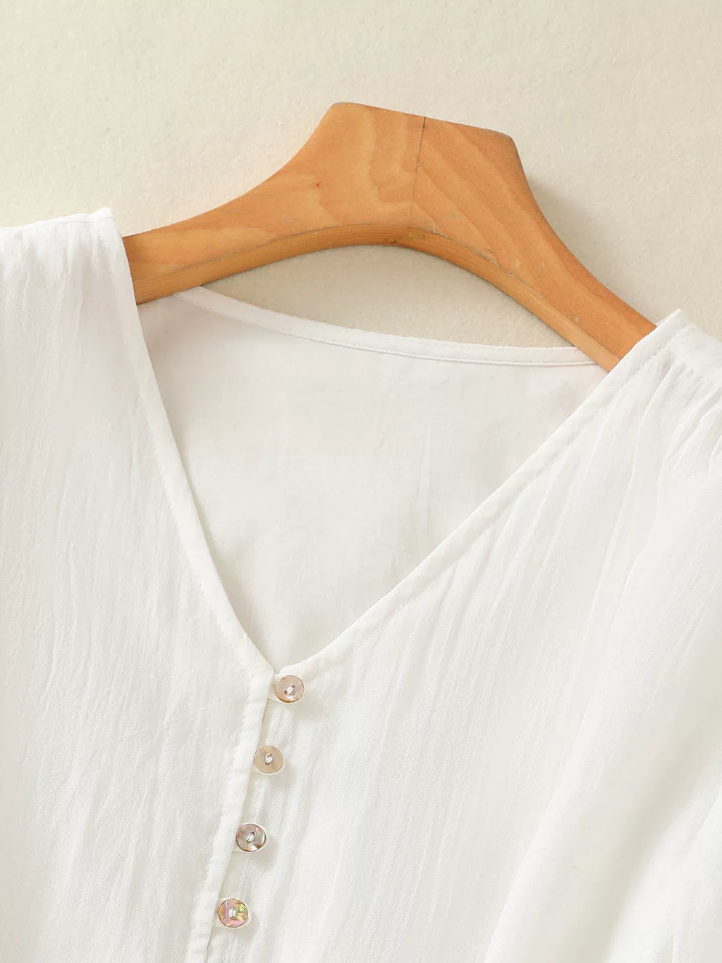 Embroidered Three Quarter Sleeve V-Neck Blouse