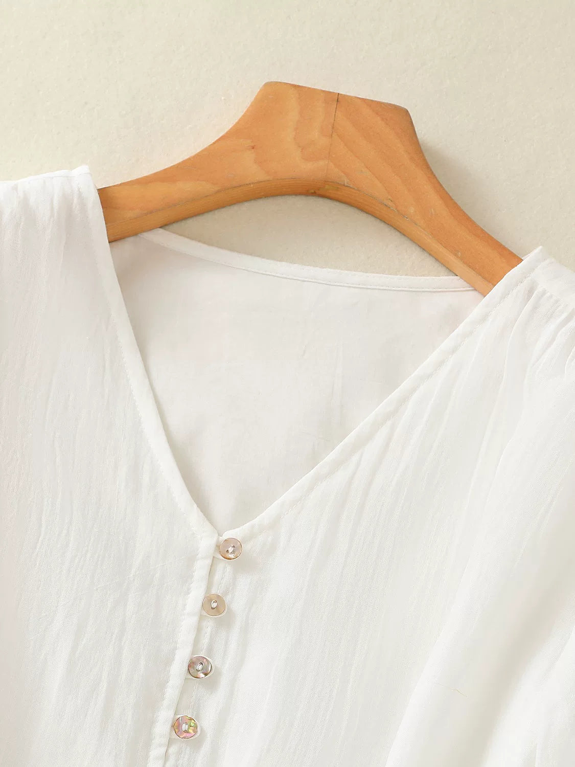 Embroidered Three Quarter Sleeve V-Neck Blouse