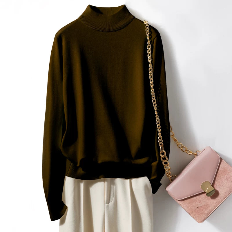 Relaxed Mock Neck Knit Top in Soft Viscose-Spandex