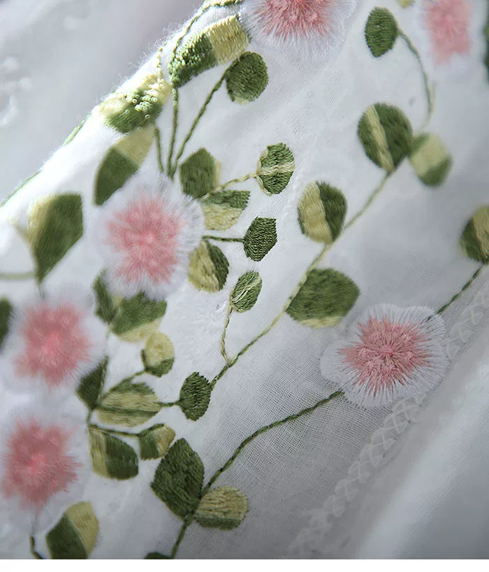 Cotton Blouse with Floral Embroidery & Eyelet Lace